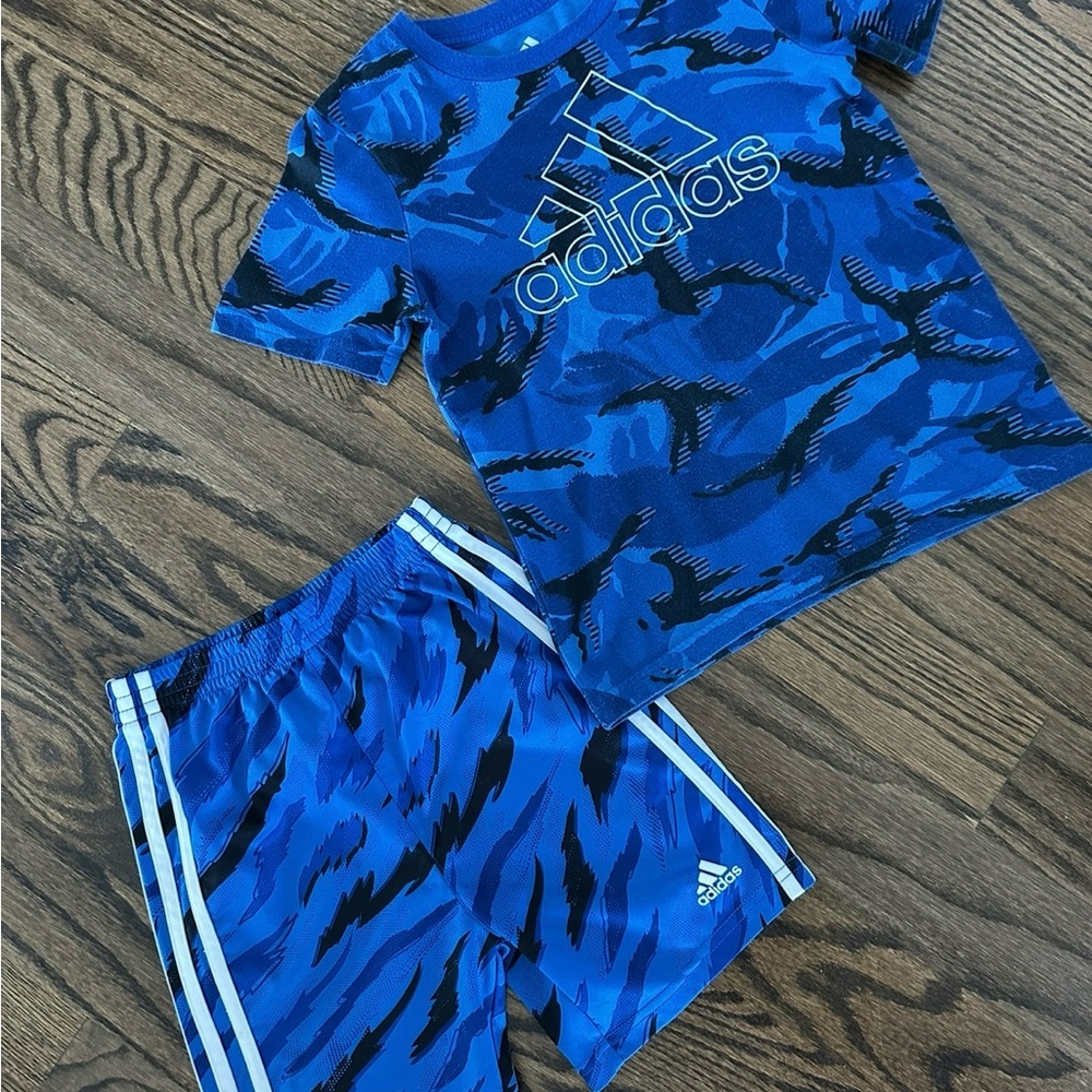 Size 6 Blue Little Boys Camo Adidas Short Set